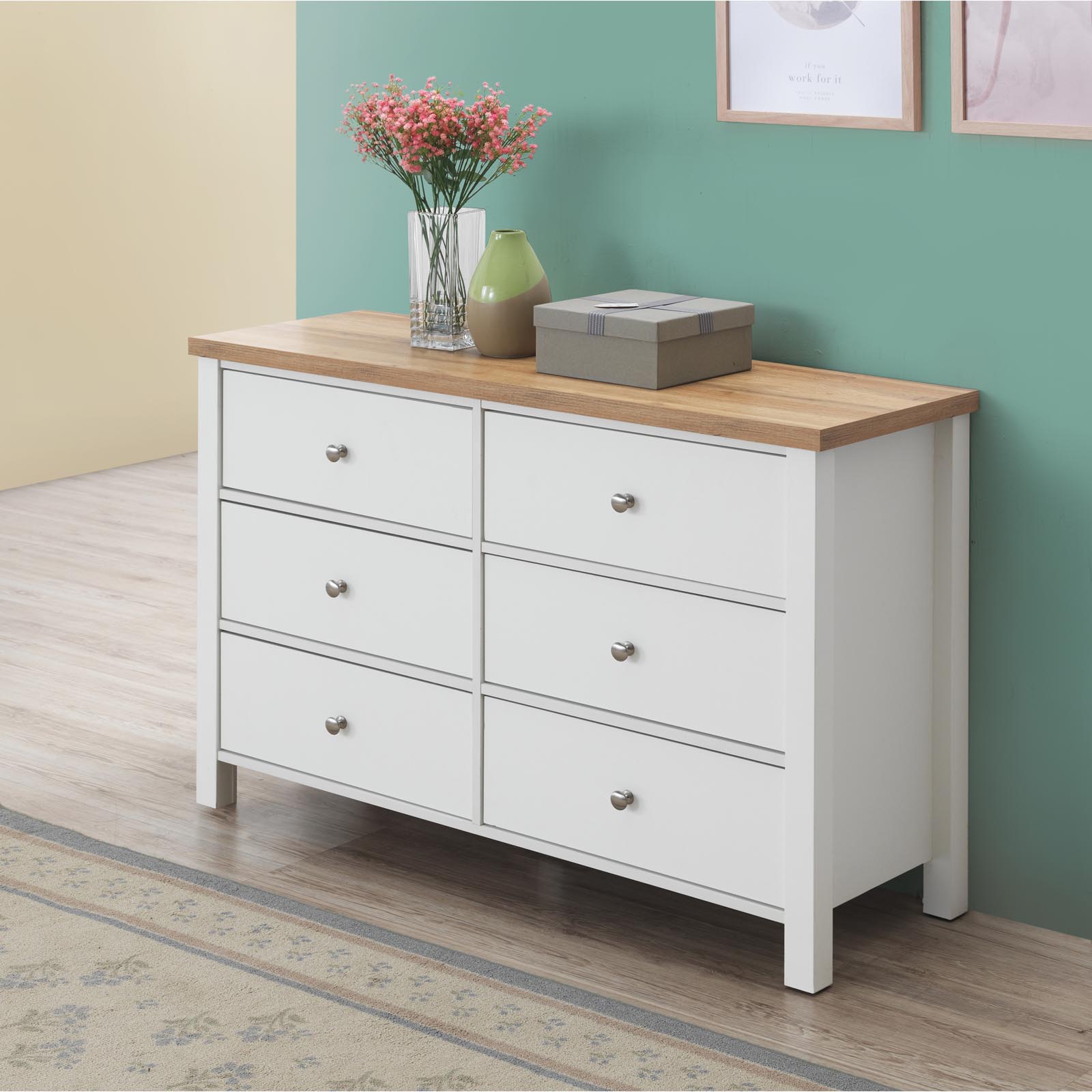 Astbury 6 Drawer Chest in White and Oak