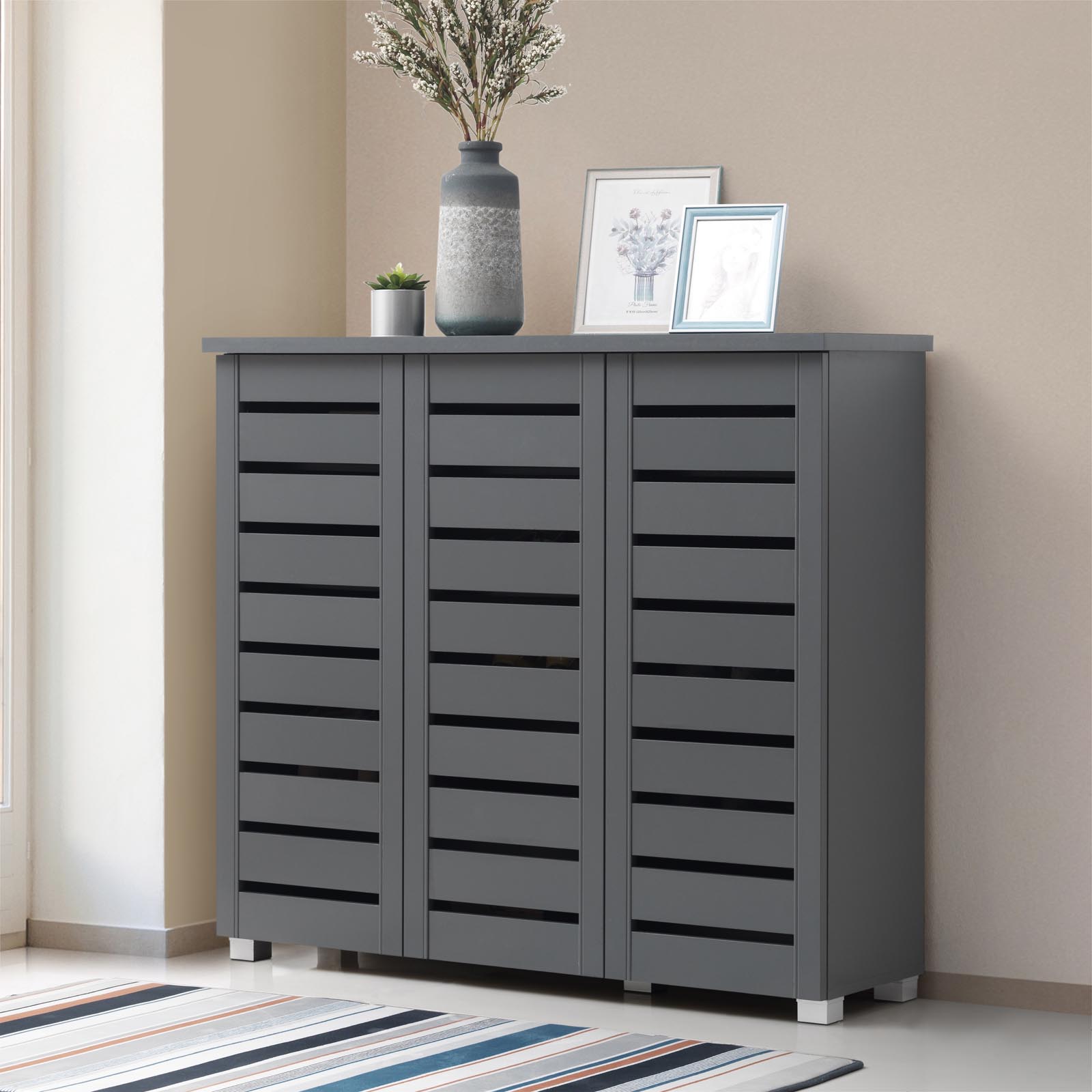 Essentials 3 Door shoe cabinet in Dark Grey Home Supplier