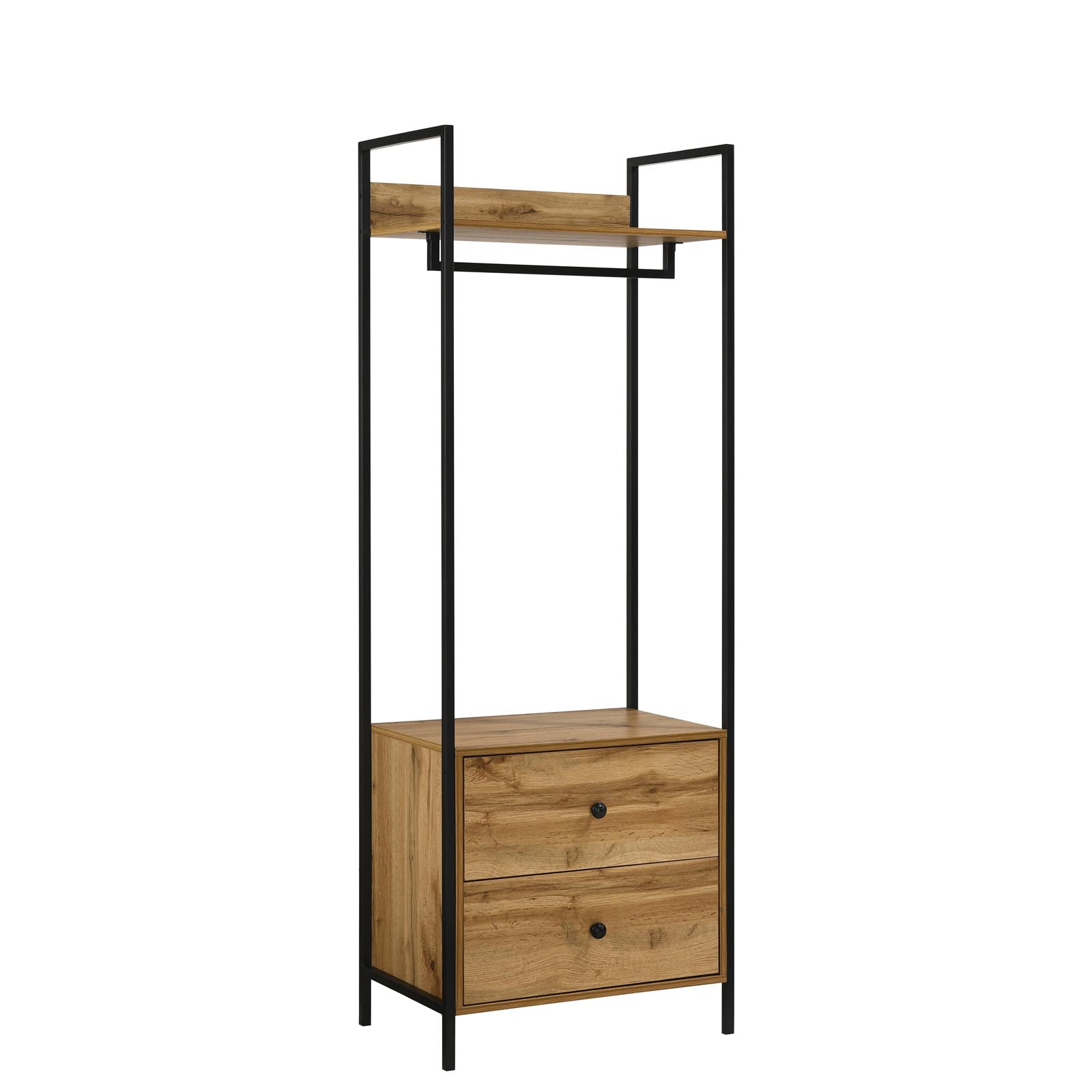 Zahra Open Wardrobe with 2 Drawers in Oak - Home Supplier