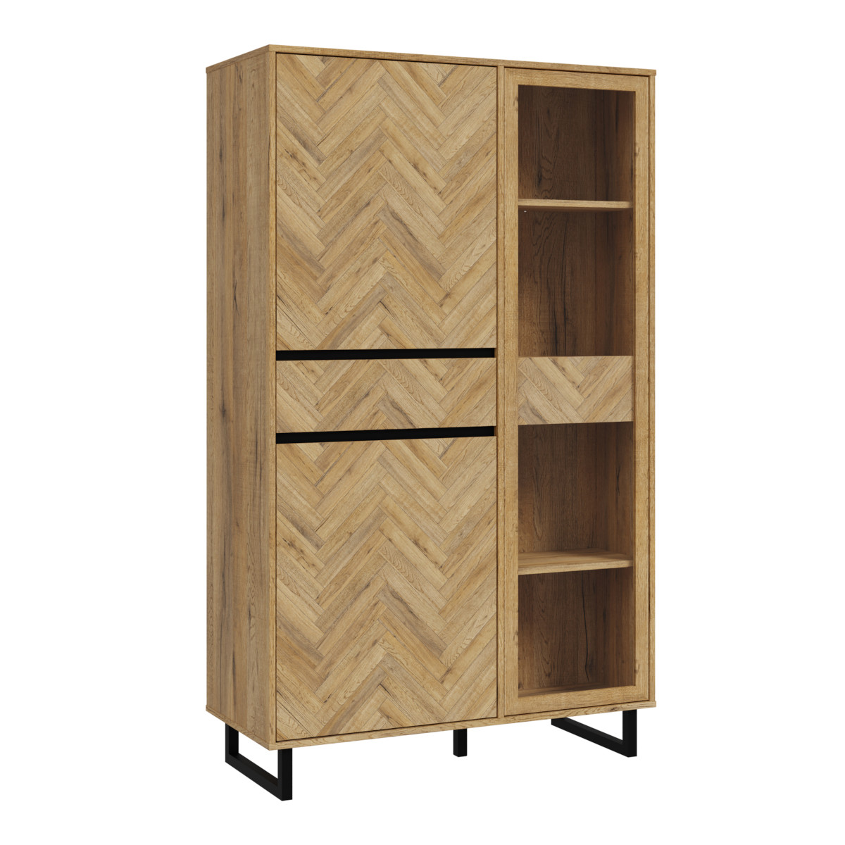 Nikomedes Display Cabinet in Spica Oak/Matt Black/Bartex Oak