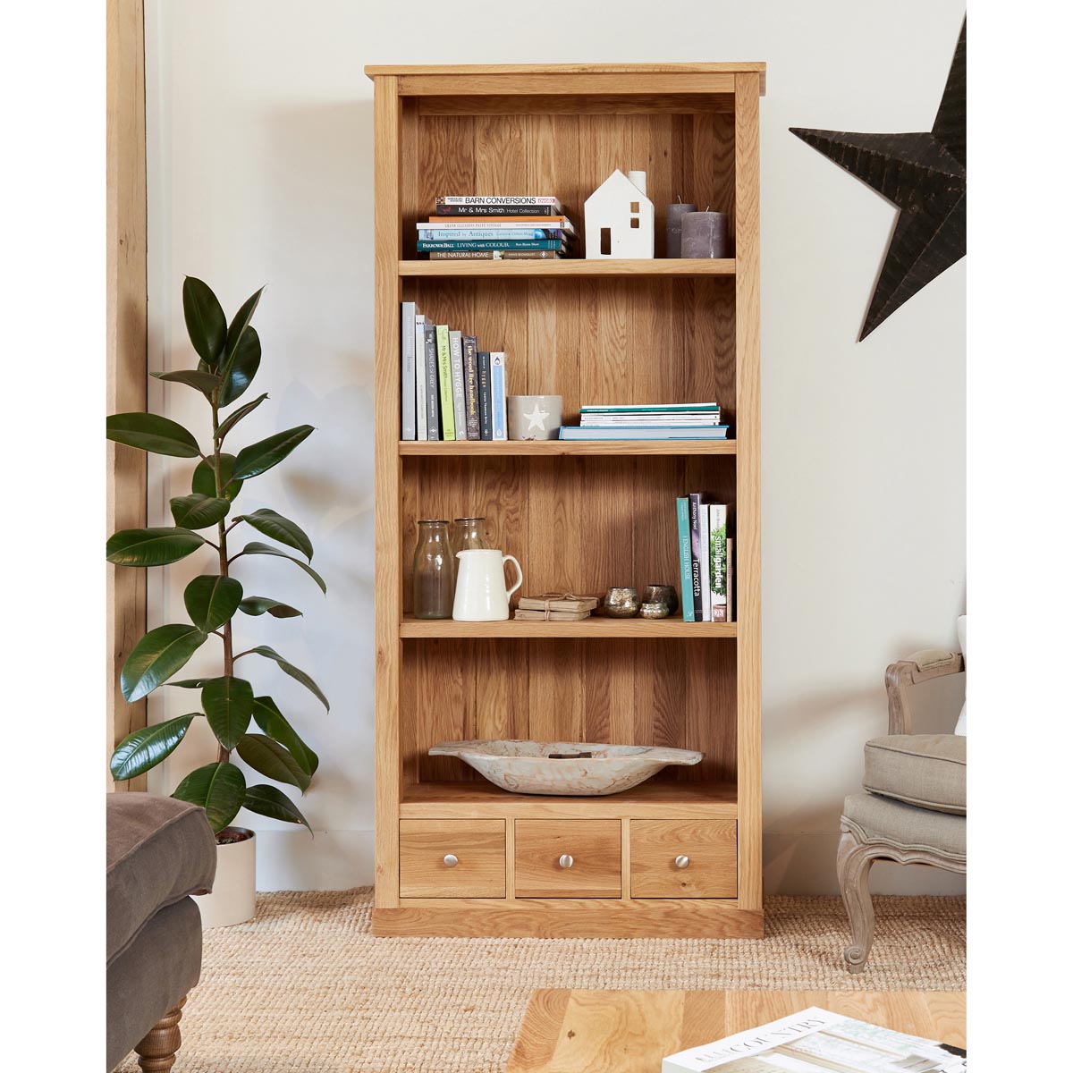 Mobel Oak Large 3 Drawer Bookcase