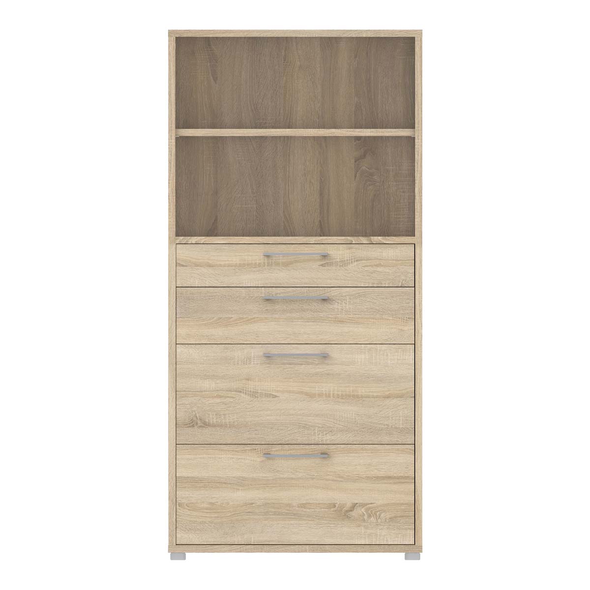 Prima Bookcase 4 Shelves with 2 Drawers + 2 File Drawers in Oak