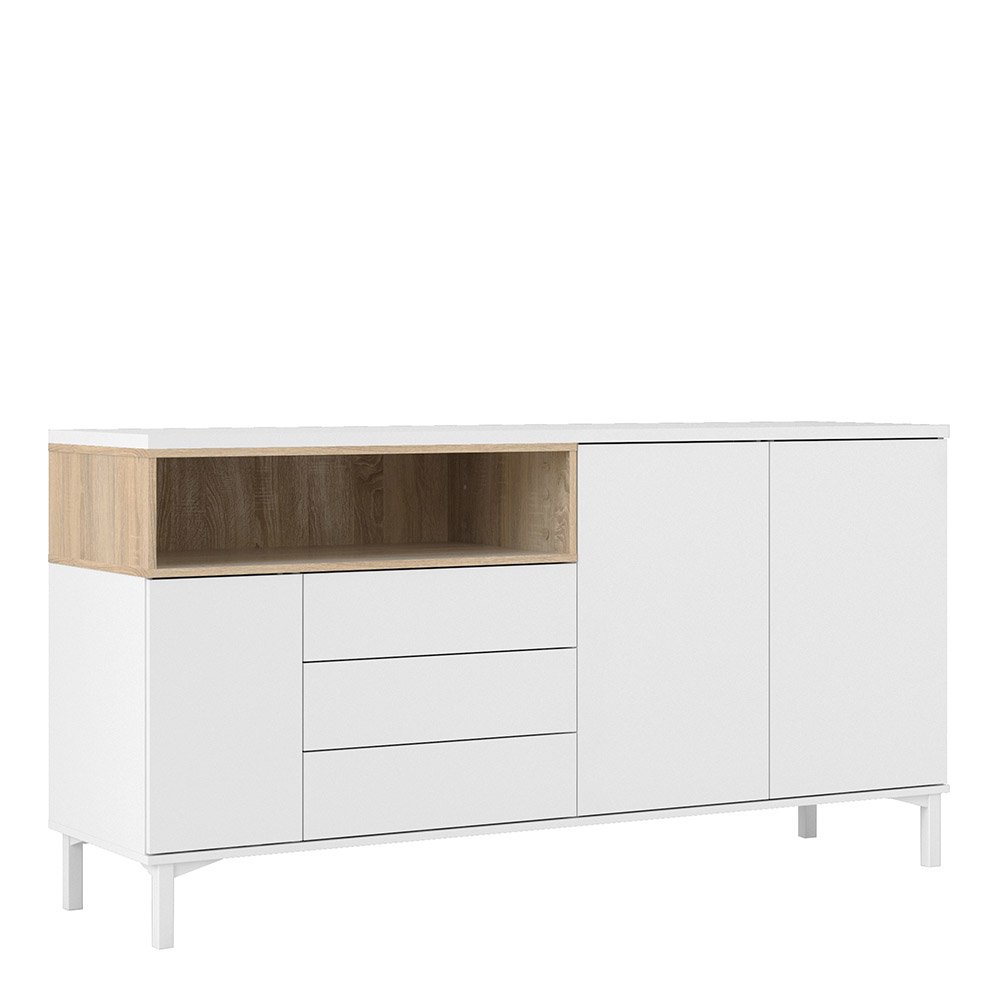 Roomers Sideboard 3 Drawers 3 Doors White and Oak