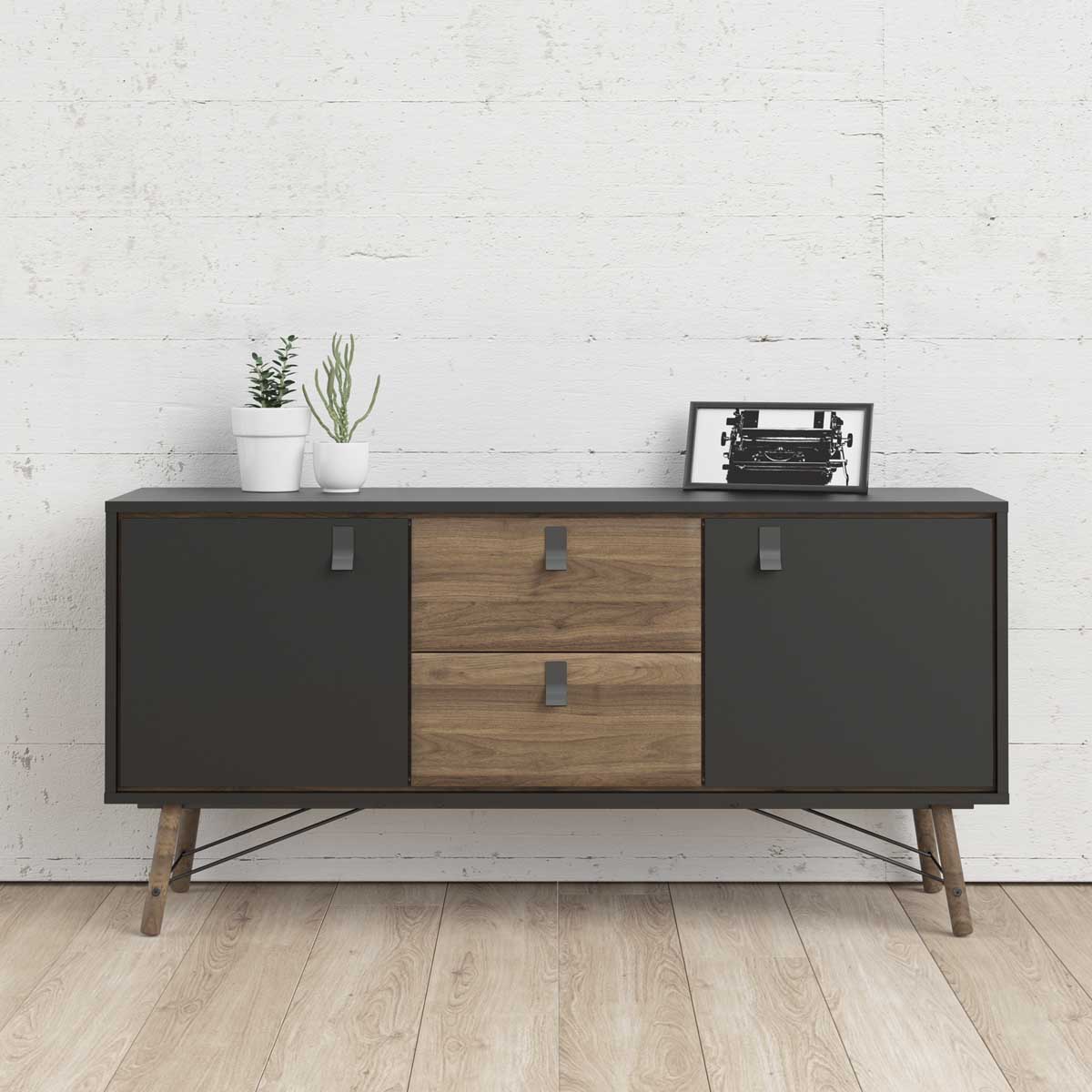 Ry Sideboard 2 doors + 2 drawers Black and Walnut